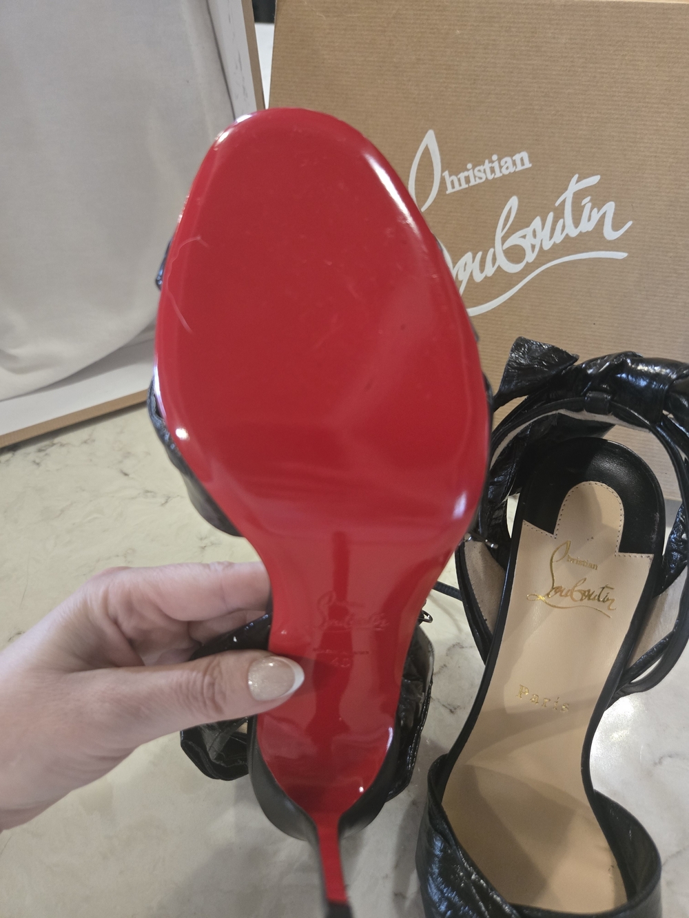 Christian Louboutin Black Leather Bow Ankle-Tie Heels 40 NIB!!! - Picture 11 of 16